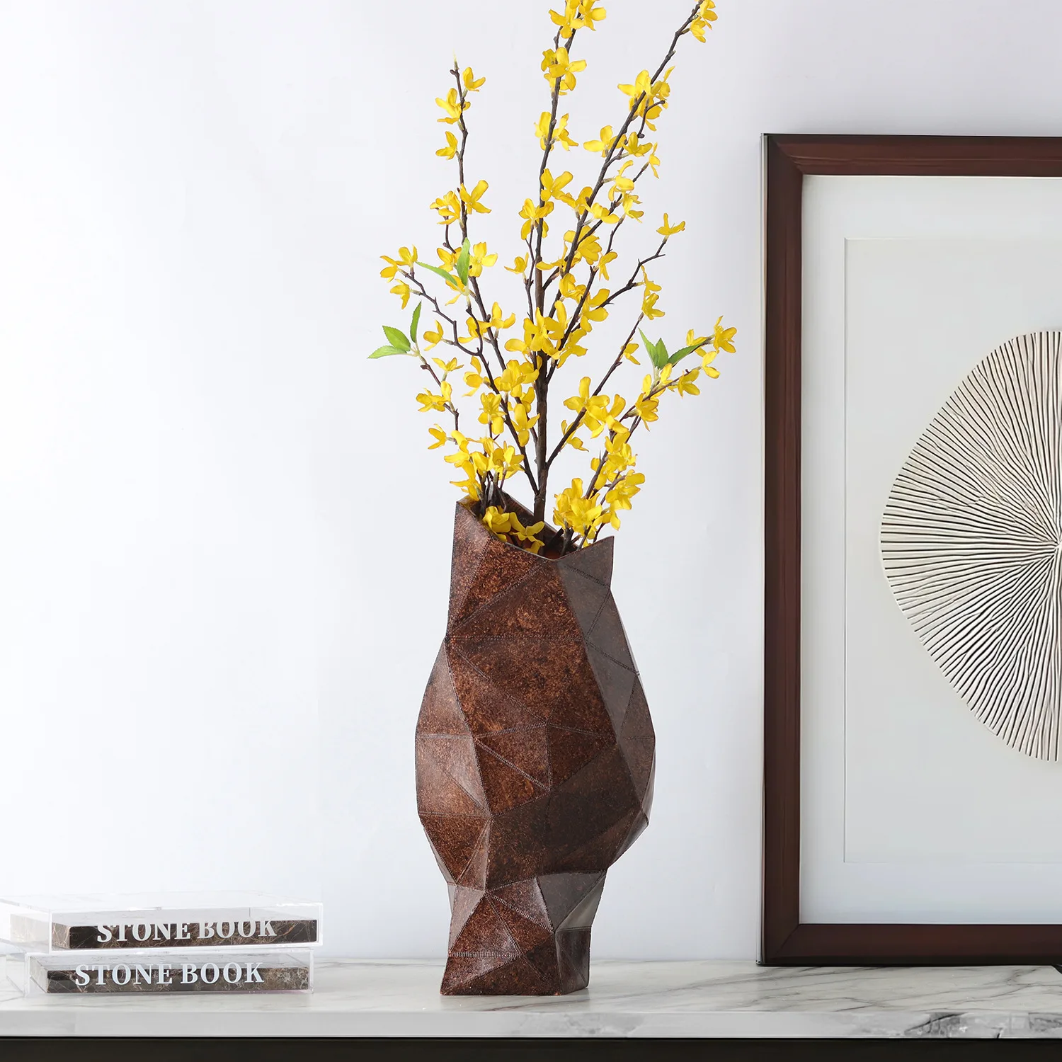 Old vintage imitation leather brown resin vase ornaments, middle-aged and new Chinese-style home decoration supplies
