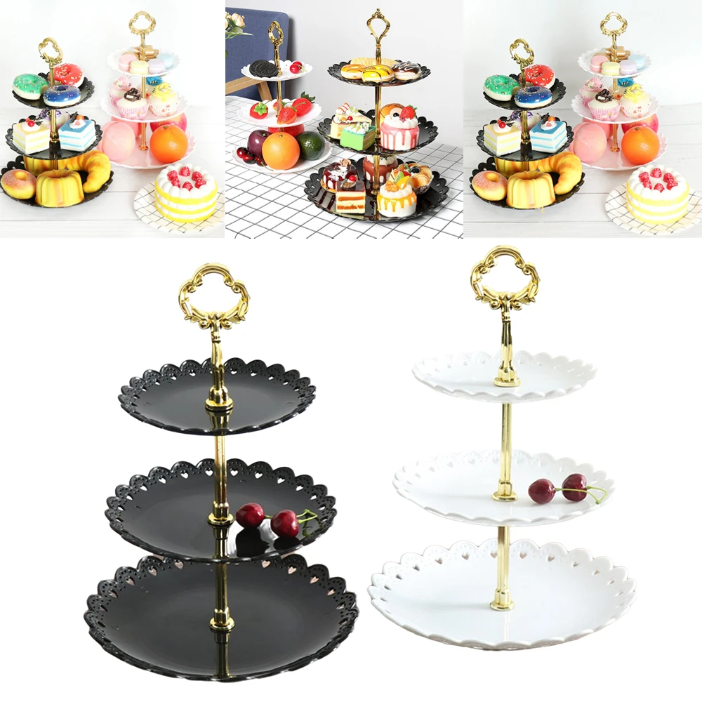 

3 Tier Wedding Birthday Party Cake Plate Afternoon Tea Dessert Candy Dish Self-help Display Home Table Decoration Trays