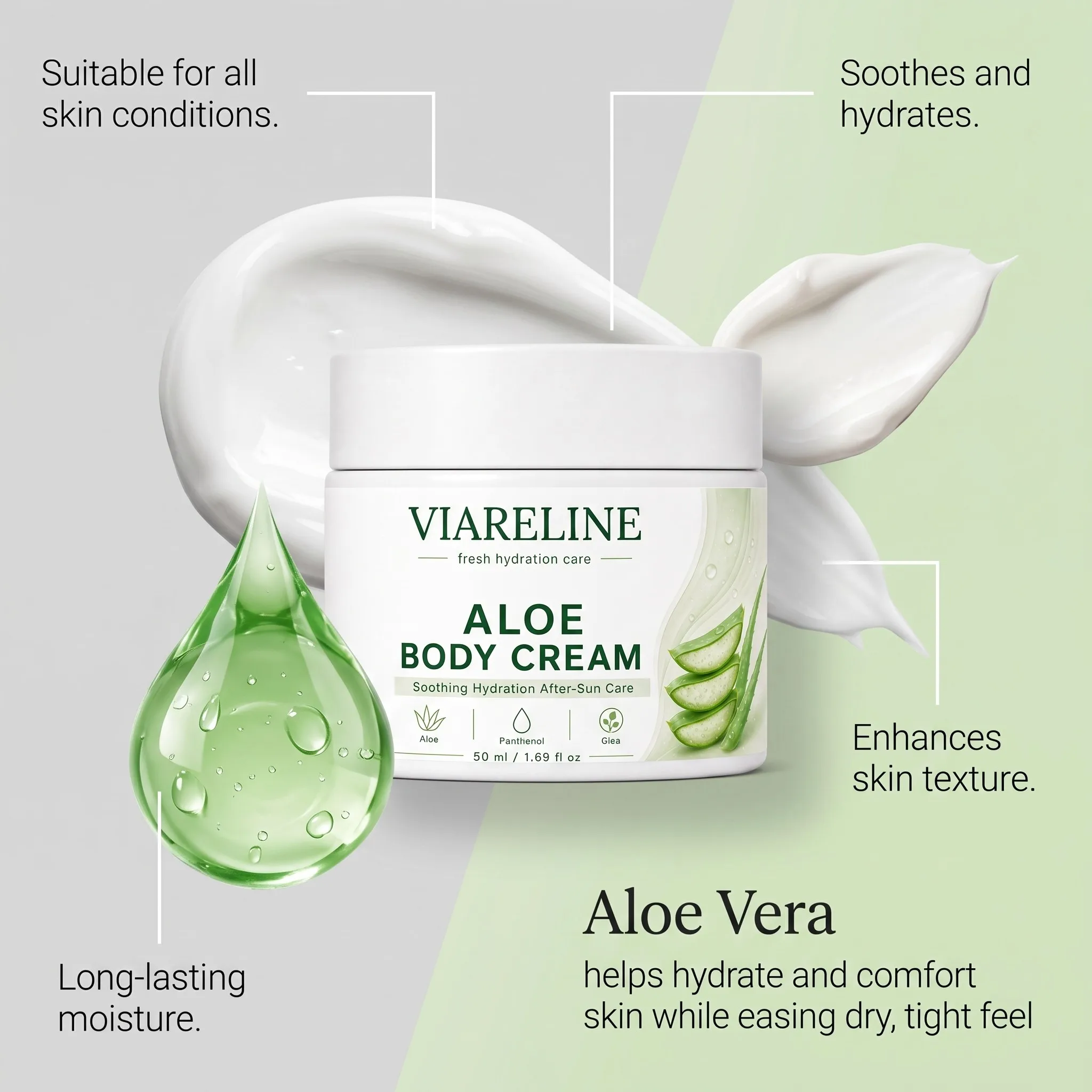 Aloe Extract After Sun Repair Cream Cooling Calming Sun Damaged Skin Moisturizing Body Lotion For Outdoor Travel Beach Daily Use