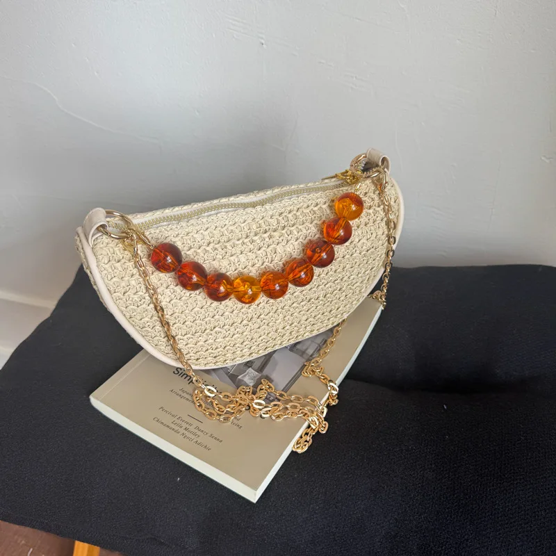 

​​2025 Spring Summer Woven Straw Bag Women Retro Openwork Shoulder Purse Vintage Style Crossbody Bag Bohemian Fashion Handbag​