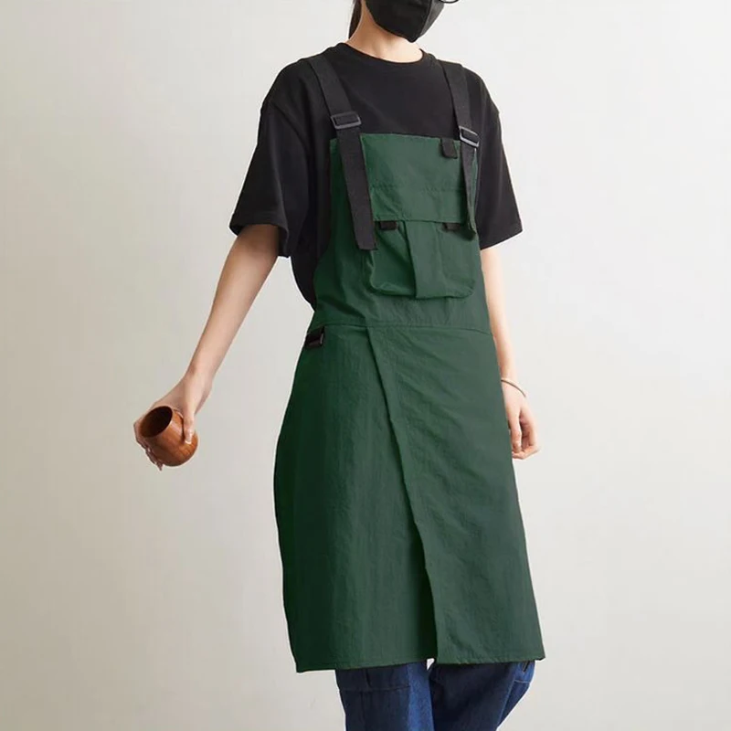 기름 방지 웨이터 작업 앞치마 주머니 포함 카페 미용실 네일샵 앞치마 방오 크로스백 여성용 주방 요리 베이킹 앞치마