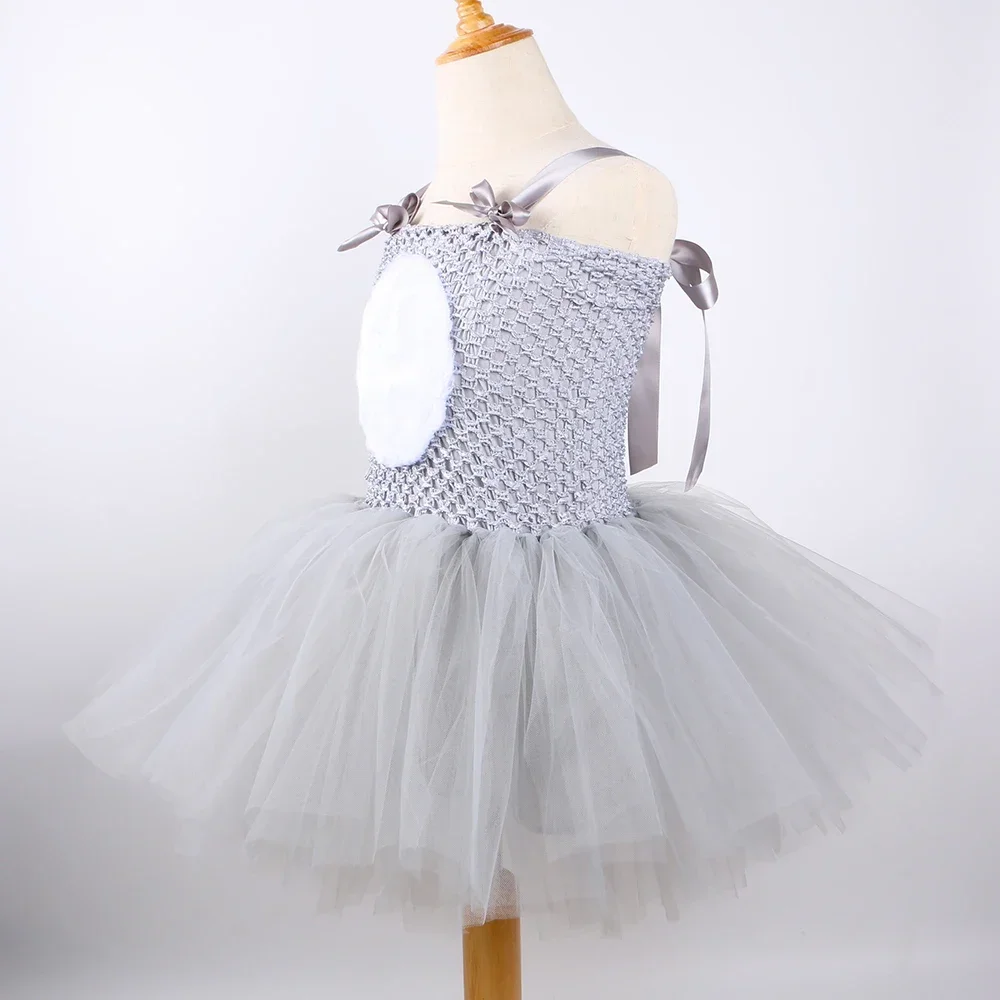 Grey Bunny Costume Kids Easter Cute Rabbit Tutu Dress Outfit Toddler Girls Halloween Holiday Birthday Party Tulle Princess Dress