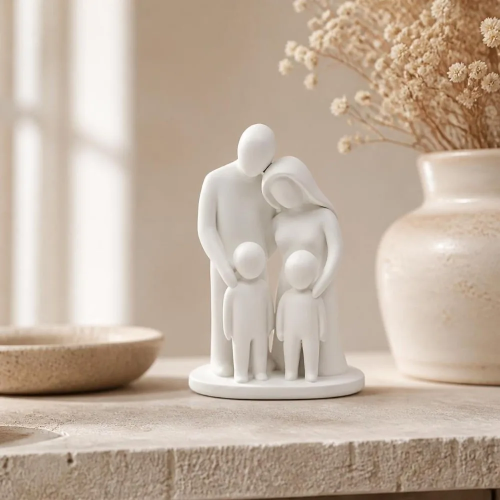 3D Printed Family Hugging Figurine Family Of Three Desk Decor Abstract Family Sculpture Home Ornament Modern Minimalist