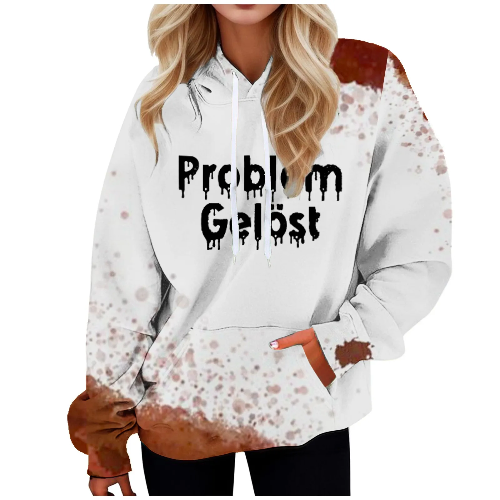 

Women's Halloween Bloody Letter Printed Personality Long Sleeved Hoodie Loose Casual Fairy Aesthetic Punk Jogging