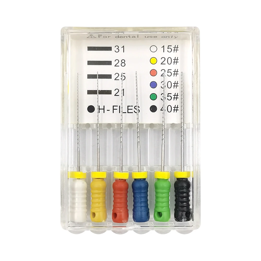 Tandheelkundige H-vijlen Handgebruik 8 #   10 #   15 #   Roestvrij Tandheelkundige H-File 21mm/25mm/31mm bestanden Wortelkanaalbehandeling Endodontische K Bestanden Instrument VDKDENT