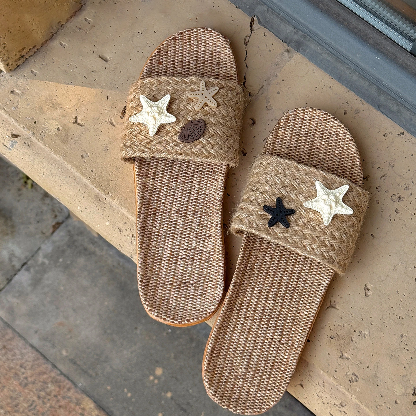 Summer New Starfish Shell Linen Slippers Bohemian Style Beach Travel Comfortable and Environmentally Friendly Slippers