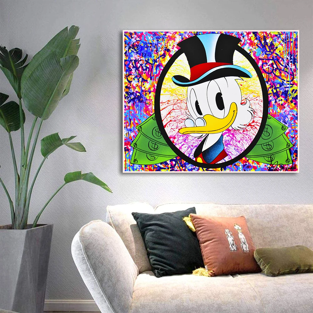 

Disney Donald Duck Portrait Painting Street Graffiti Wall Art Canvas Poster Print Colorful Picture for Room Home Decor Cuadros