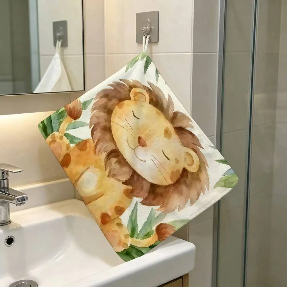 Jungle animal lion monkey tiger pattern Household Hanging Towel Polyester Cotton Hand Wiping Towel Sturdy For Bathroom Bedroom