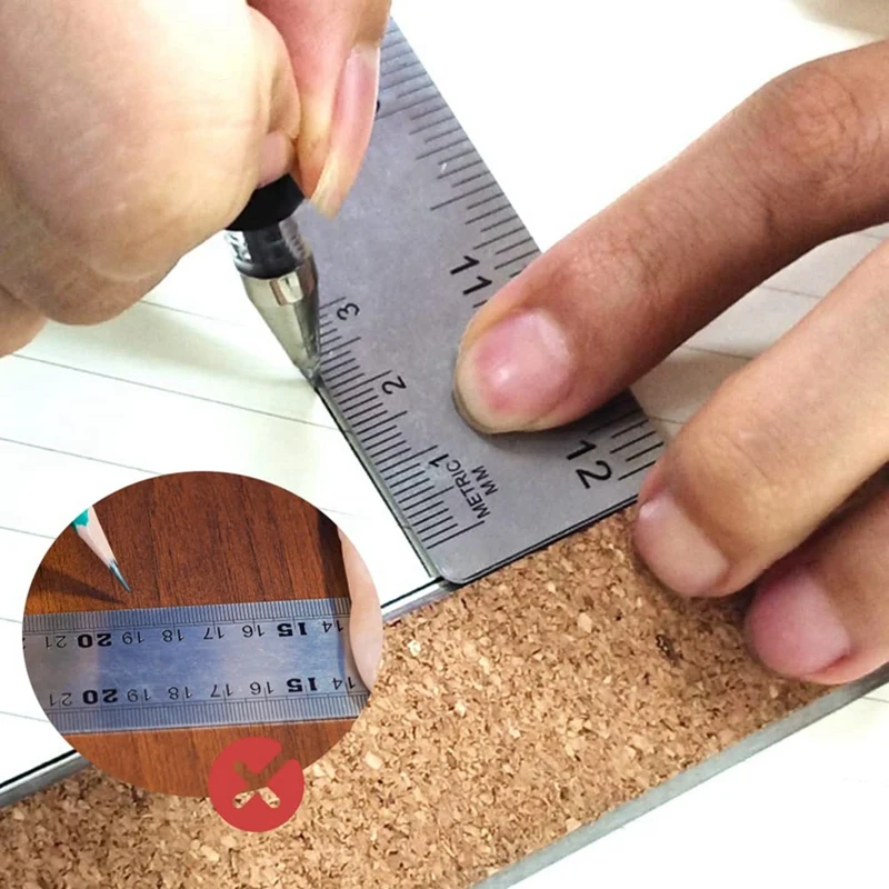 Metal Ruler With Cork Backing 6/12/18 Inch Ruler Set With Inch And Cm Drafting Tools For Precise Measurement Purposes