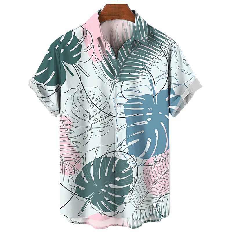 Hawaiian Plants Tropical Leaves Shirts Casual Lapel Short Sleeves Flower Tree 3d Printed Shirt For Men Summer Beach Lapel Blouse