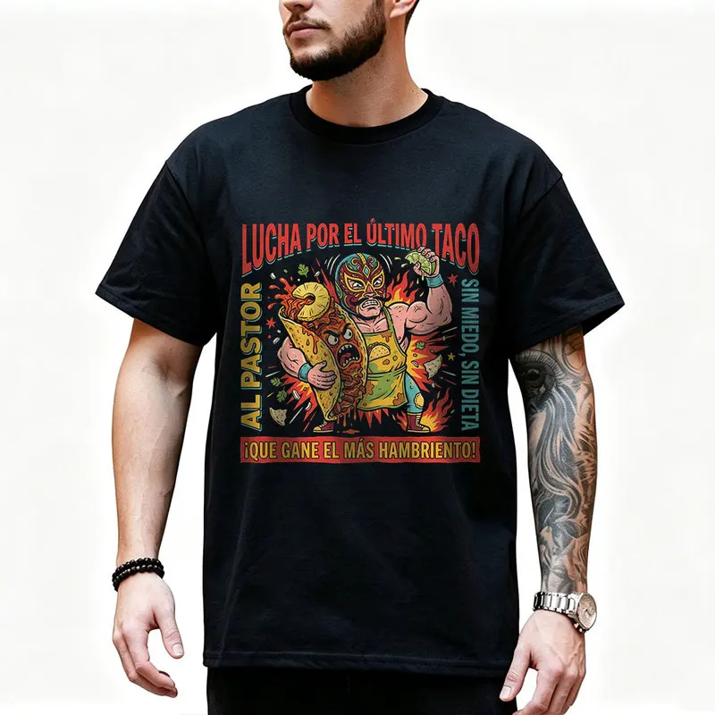 Funny Mexican Street Food Taco Graphic T Shirt 0912 Retro Dark Humor Mexican Culture Halloween Alternative Art Tee S-6XL