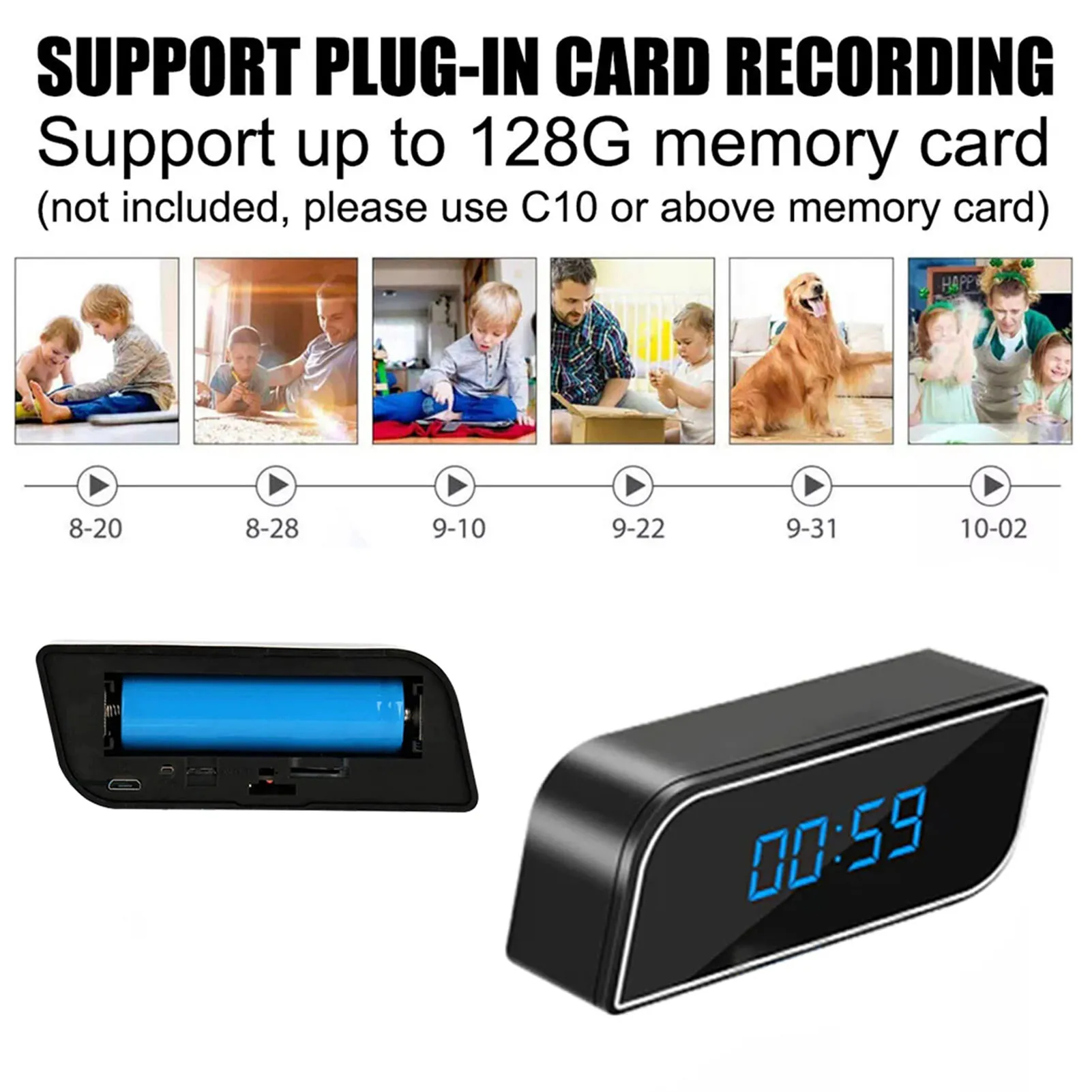 FHD WiFi Camera Clock Indoor Wireless Security Camera with LED Time Display Motion Detection WiFi Security Camera
