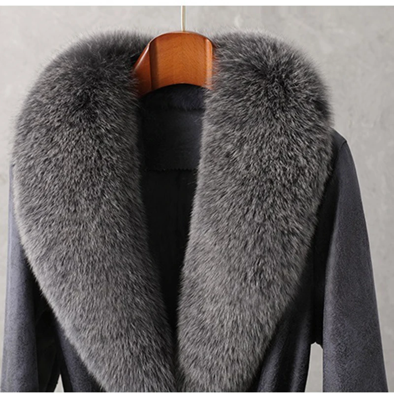 Women Winter Imitation Fur Coat Fur One Jacket Female Parka Mid-Length Fox Fur Collar Rabbit Fur Slim Lady Outerwear Oversize5XL