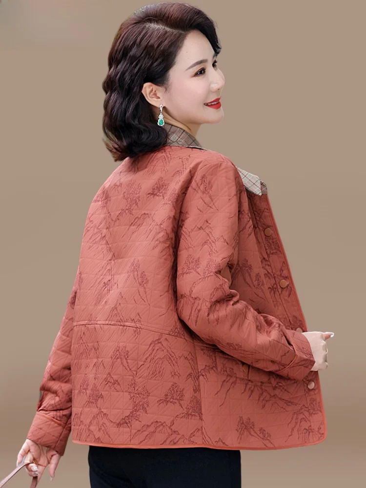 

Ele ort Autumn Jaet for Middle-Aged Women Faionable Loose Fit Polyester Blend Open Cardigan Sli Mom Clothes