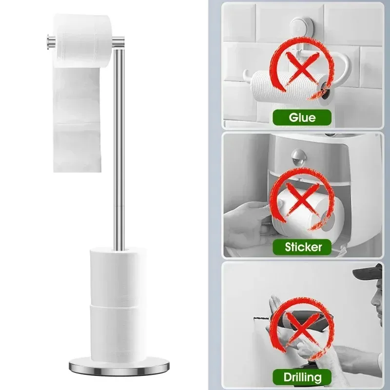 Paper Towel Holder Bathroom Stainless Steel Floor Mounted Toilet Paper Holder Single Pole Kitchen Floor Shelf Bathroom Fixtures
