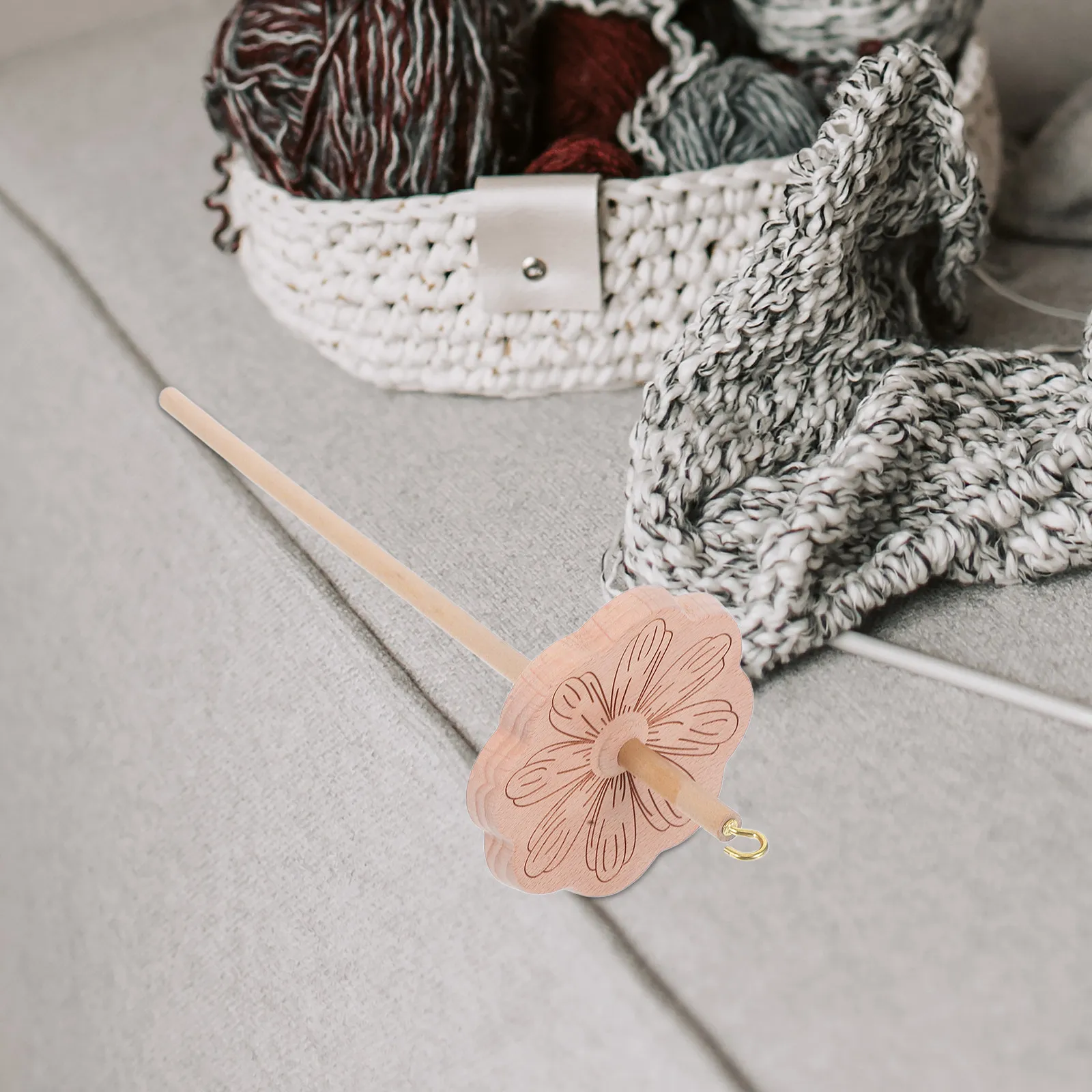 Wooden Yarn Spinning Wheel Part Hardwood Drop Spindle Threaded Top Spindle for Crochet Spinners Yarn Wheel Whorl Driven Spinning view 5