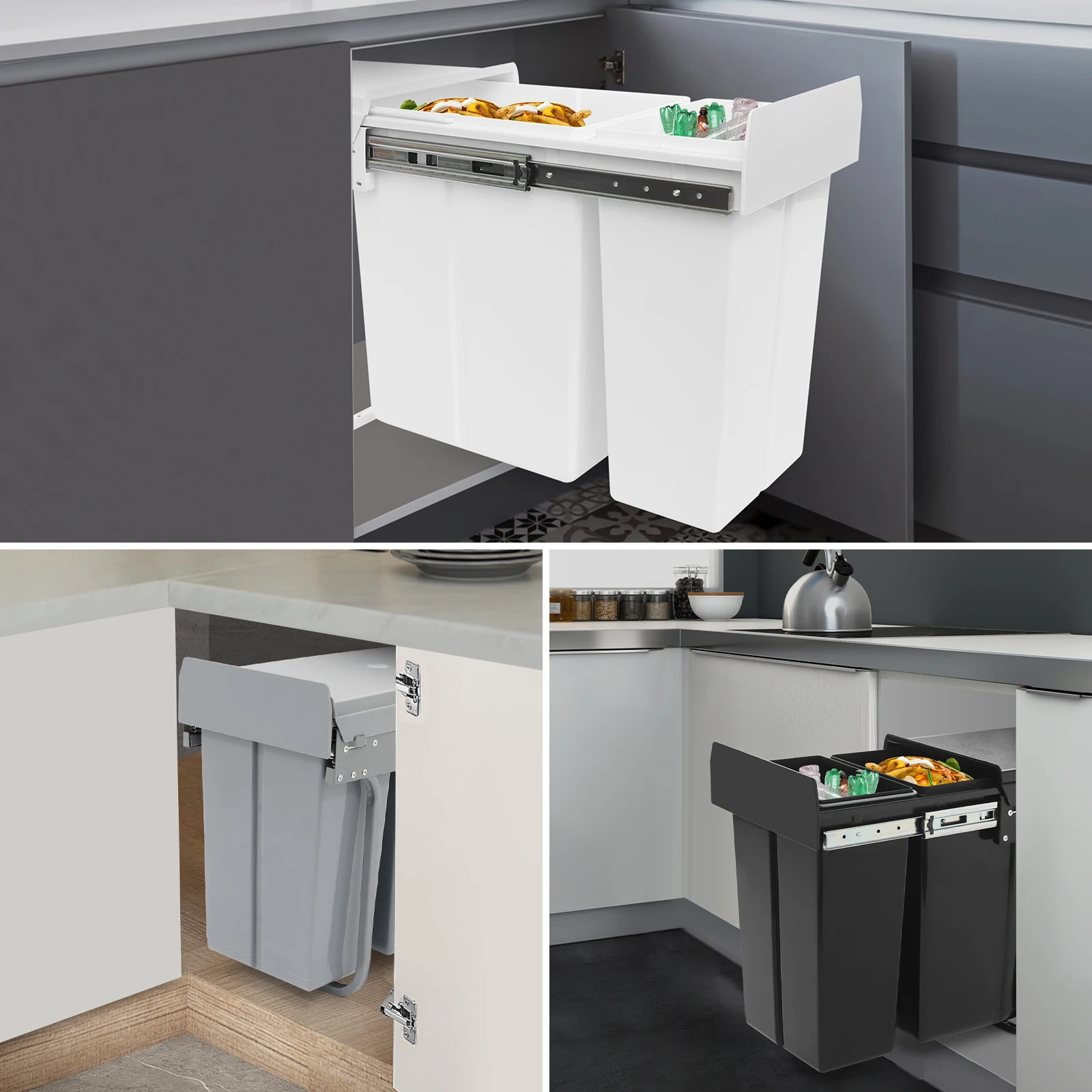 

Under Cabinet Trash Can with Two Buckets (10L+20L), Pull Out Under Cabinet Trash Can, Kitchen Cabinet Garbage Can, Ordinary Rail
