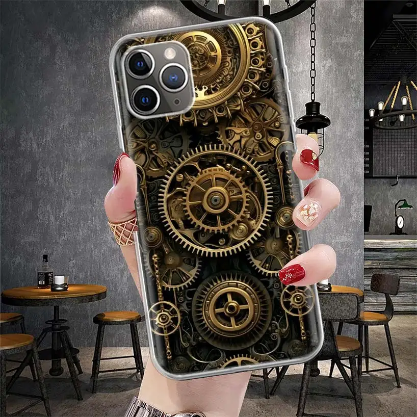 Steampunk Gear Mechanical Soft Phone Case For IPhone 11 13 16 Pro MAX 15 + 14 Plus 12 Mini X XS Apple 8 7 SE Fundas Coque 11 12 