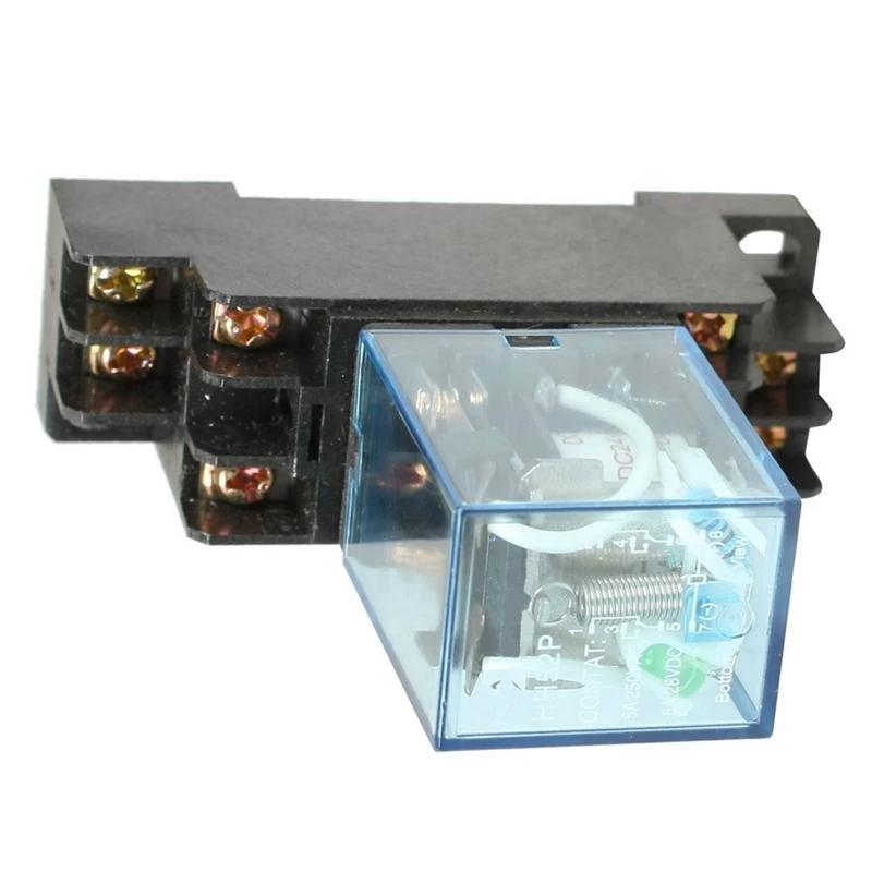 2X HH52P DC 24V Coil DPDT 8 Pins Electromagnetic Power Relay With DYF08A Base, Black+ Clear Blue