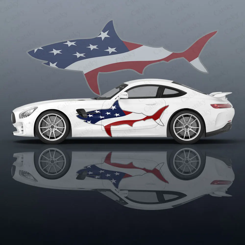 Flag of the United States shark Car Wrap Vinyl Protect Stickers Car Decal Creative Sticker Car Modification Decorative Sticker