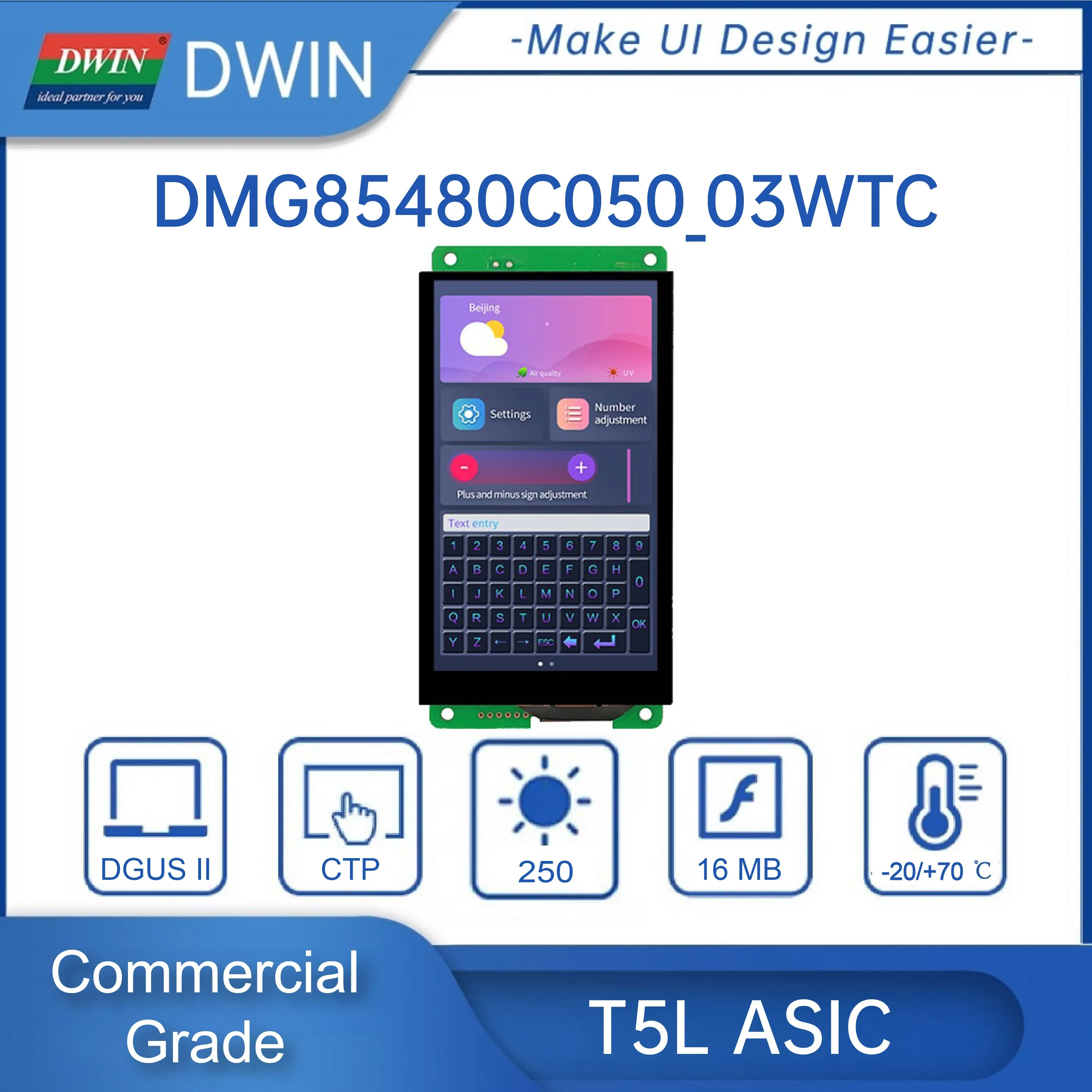 Dwin 5 inch 854x480 HMI screen smart tft LCD UART Module hmi display DMG85480C050_03W