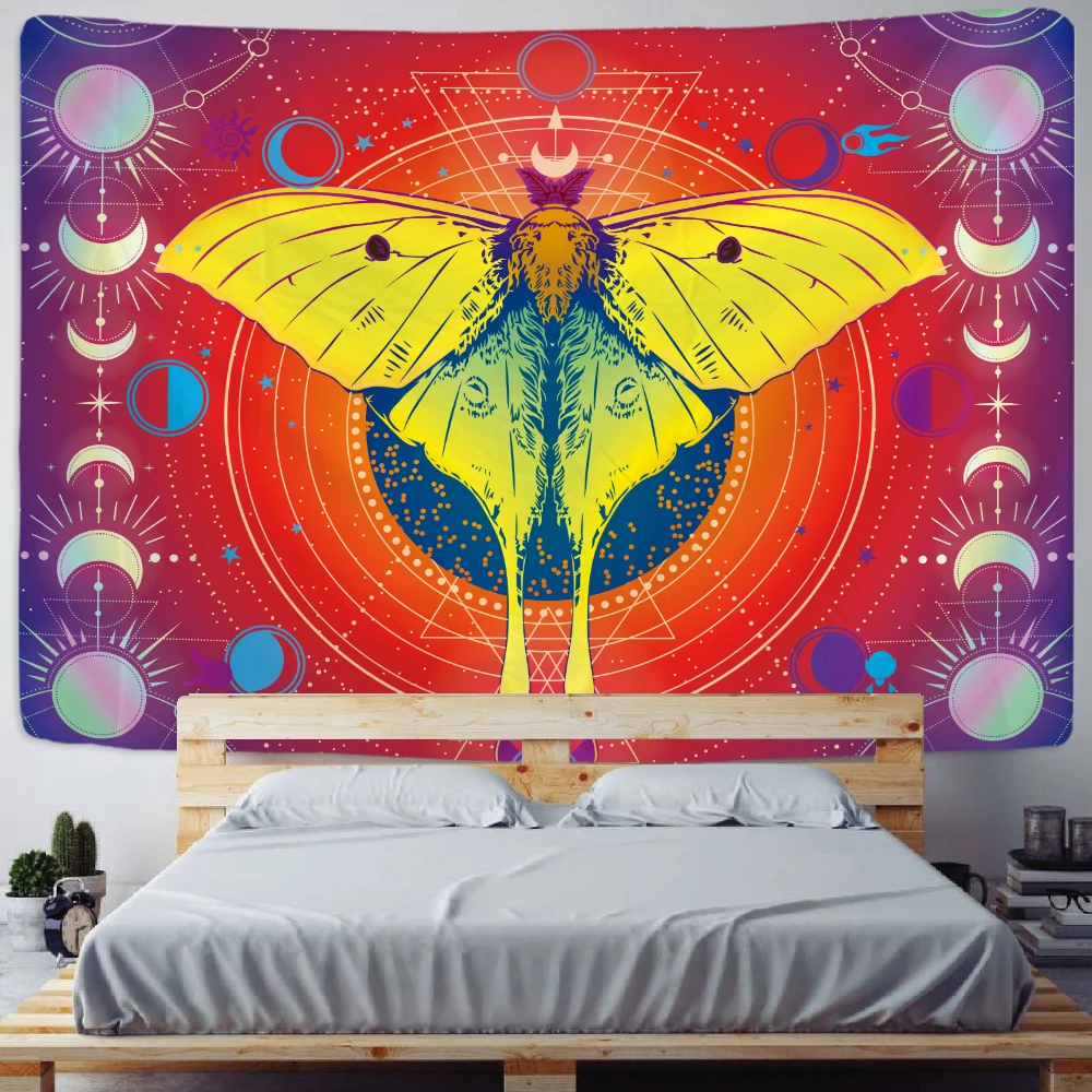 Retro illustration butterfly psychedelic scene home decor tapestry hippie mandala wall hanging boho yoga mat room wall decor