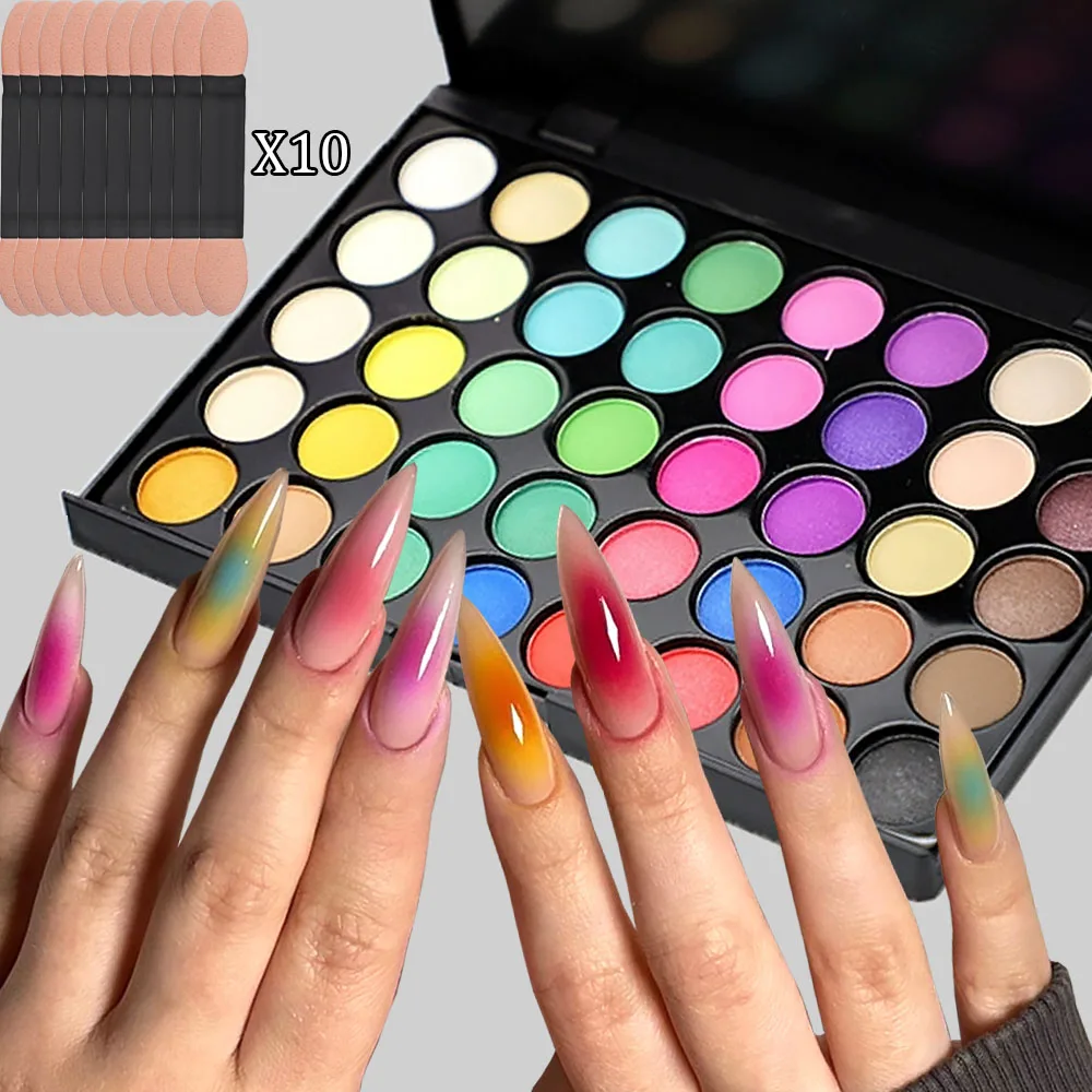 

40Colors Matte Nail Rubbing Powder Palette Solid Colorful Gradient Smudge Nail Powder High Color Rendering DIY Manicure Pigment