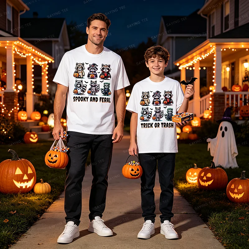 Trick or Trash Halloween Lustiges Waschbär-Herbst-T-Shirt, Y2k Niedliches Waschbär-Halloween-T-Shirt, Trendiges Gruseliges und Wildes T-Shirt – Detail 5