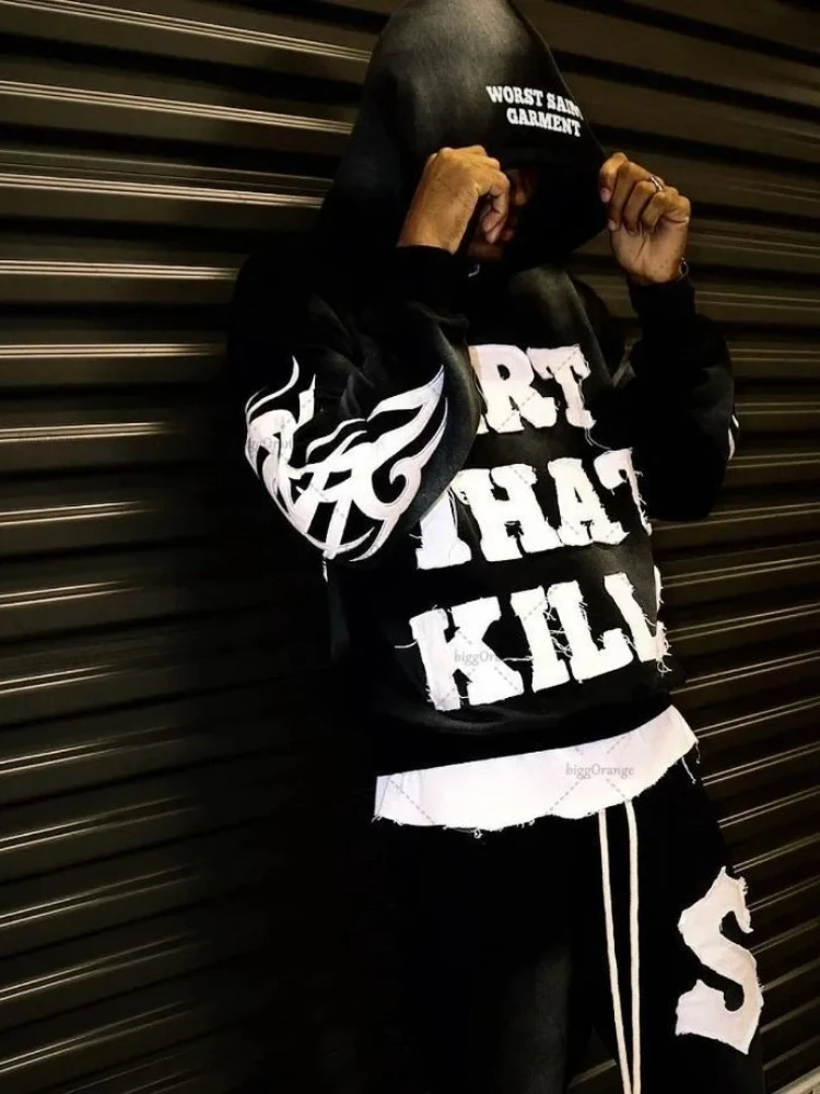 

2025 Autumn/Winter Trendy Gothic Primitive Edge Embroidered Hoodie Y2K Street Hip Hop Harajuku Top
