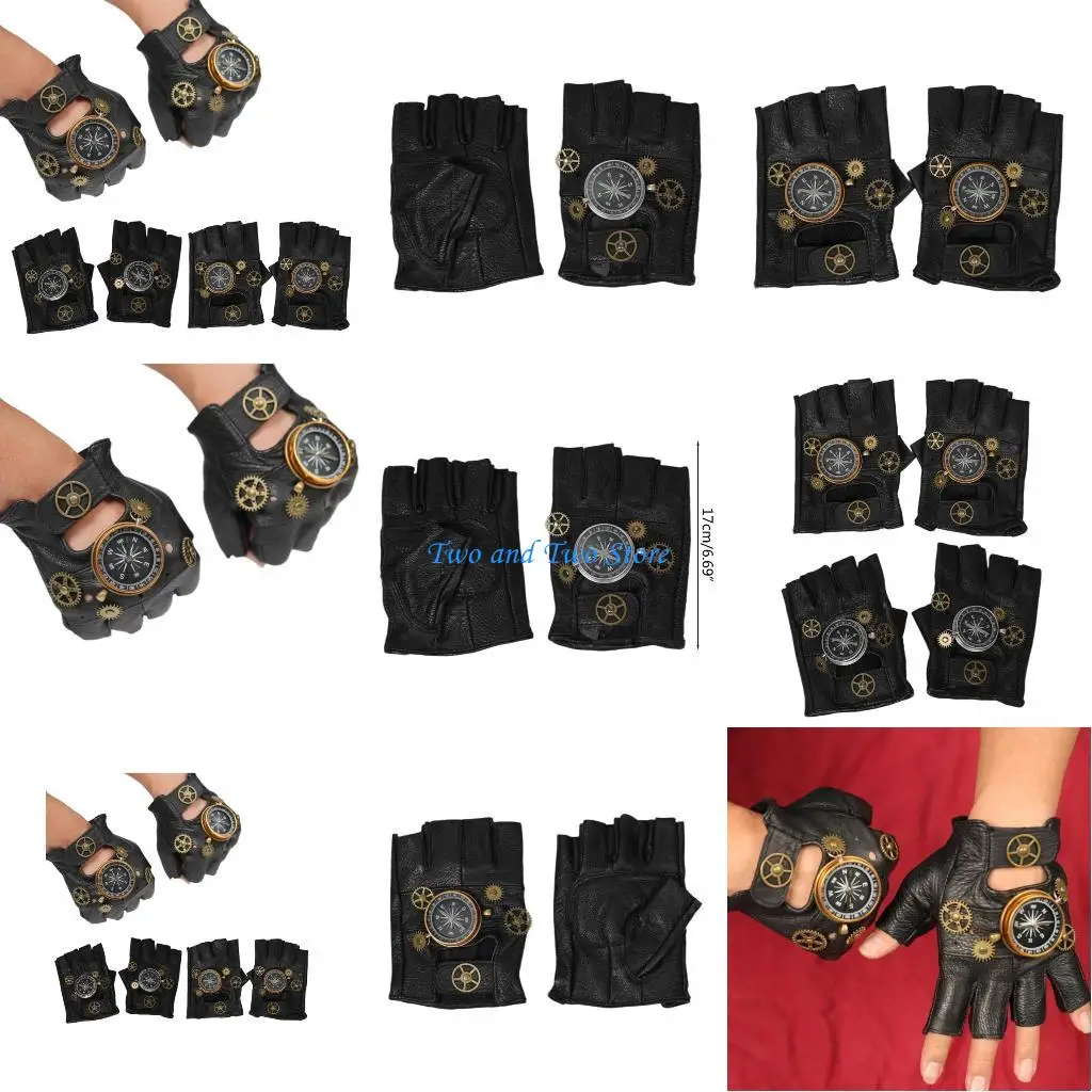 

HX6F Gloves with Gears Unisex Gloves Cosplay Fingerless Gloves for Halloween for ComicCon Photo