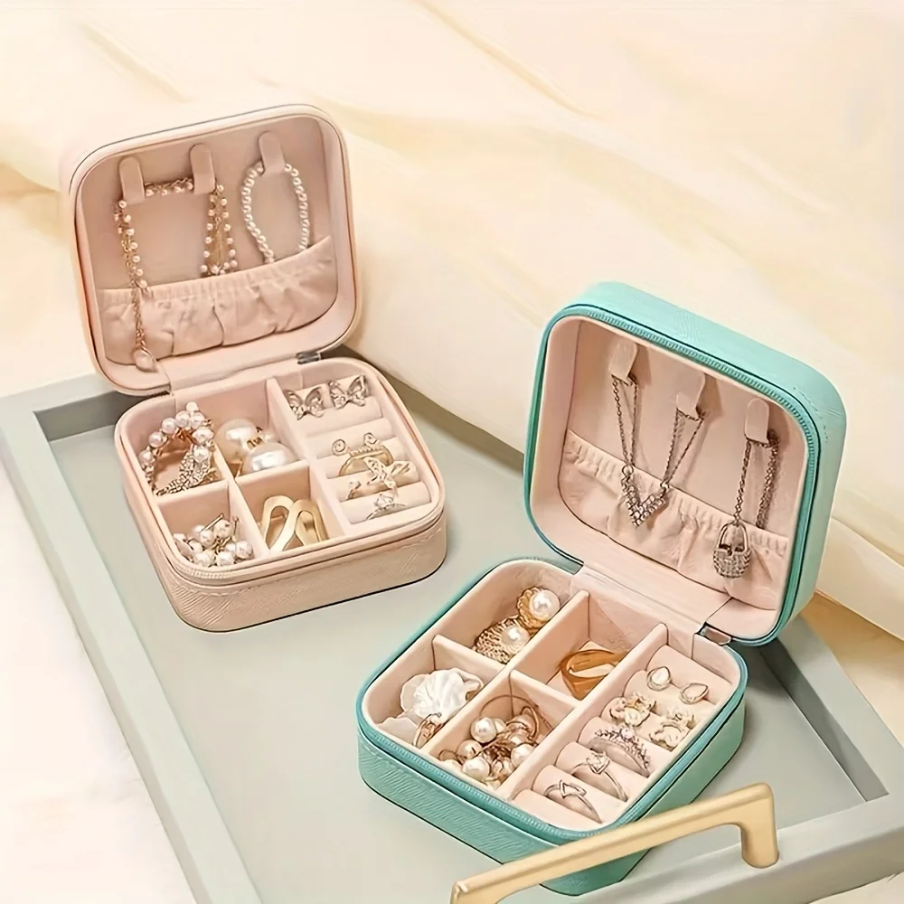 1PC Women's PU Leather Jewelry Box Multi-Functional Portable Rectangular Storage Ideal for Home Organization