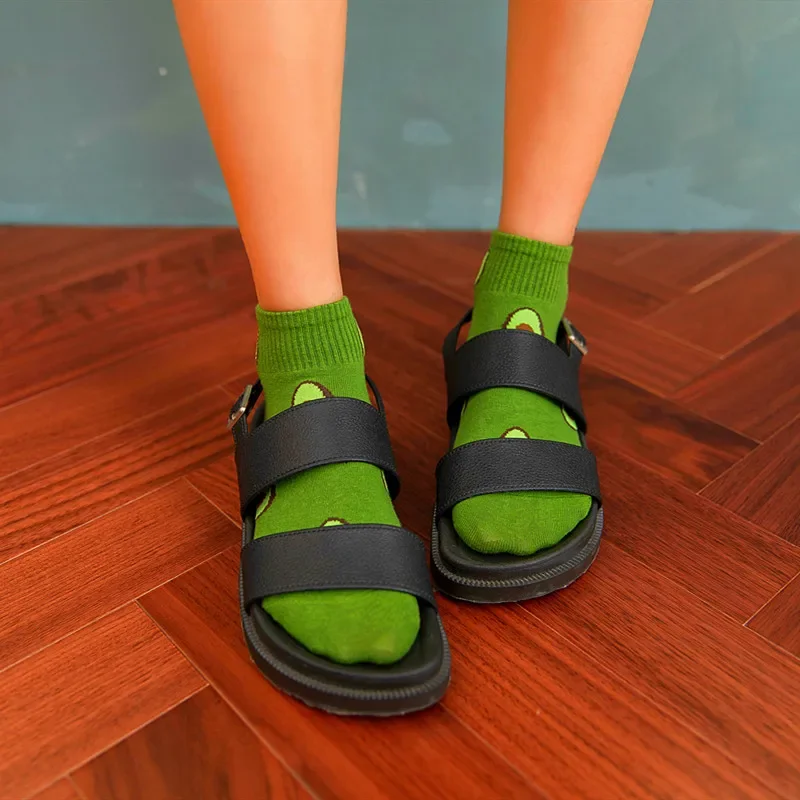 5 Pairs Spring Summer Women Socks Cartoon Avocado Causal Short Sock Embroidery Breathable Funny Sock Harajuku Female Ankle Socks