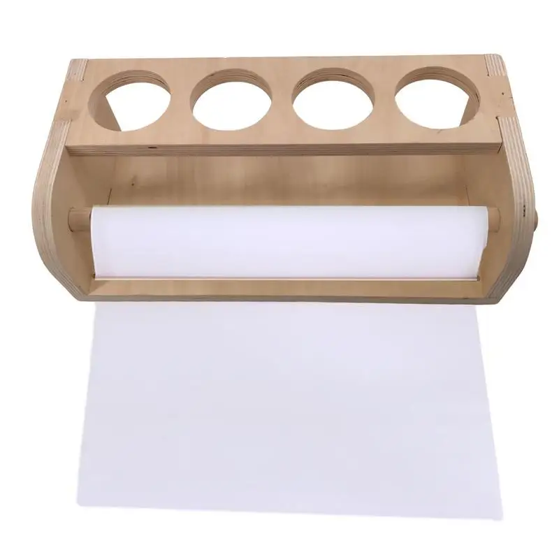 New Wooden Holder Tabletop Paper Roll Dispenser W/4 Hole Kids DIY Painting Drawing Tool Parchment Dispenser For DIY Art Painting