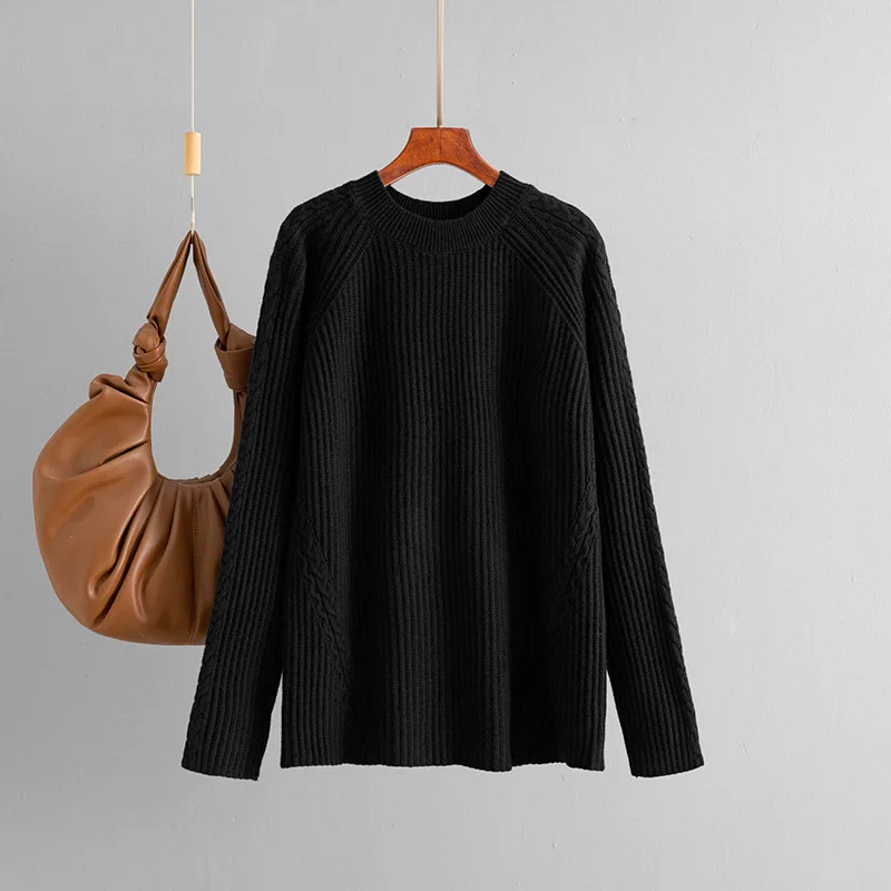2025 Autumn Winter Sweater Women, Round Neck Loose Knit Casual Solid Color Knitted Base Shirt
