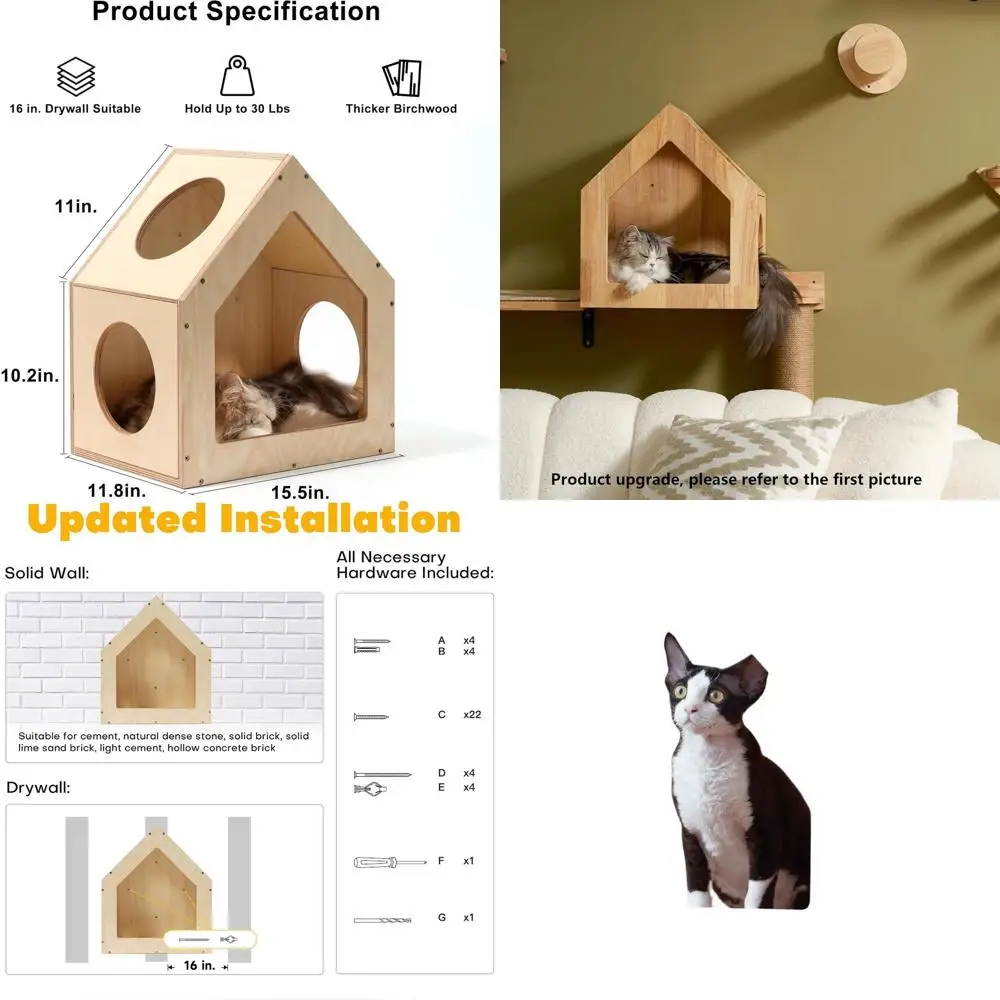 

Настенная мебель для кошек из березовой фанеры 15,5x11,8x18, многофункциональная мебель для котят, стильные настенные джунгли для кошек