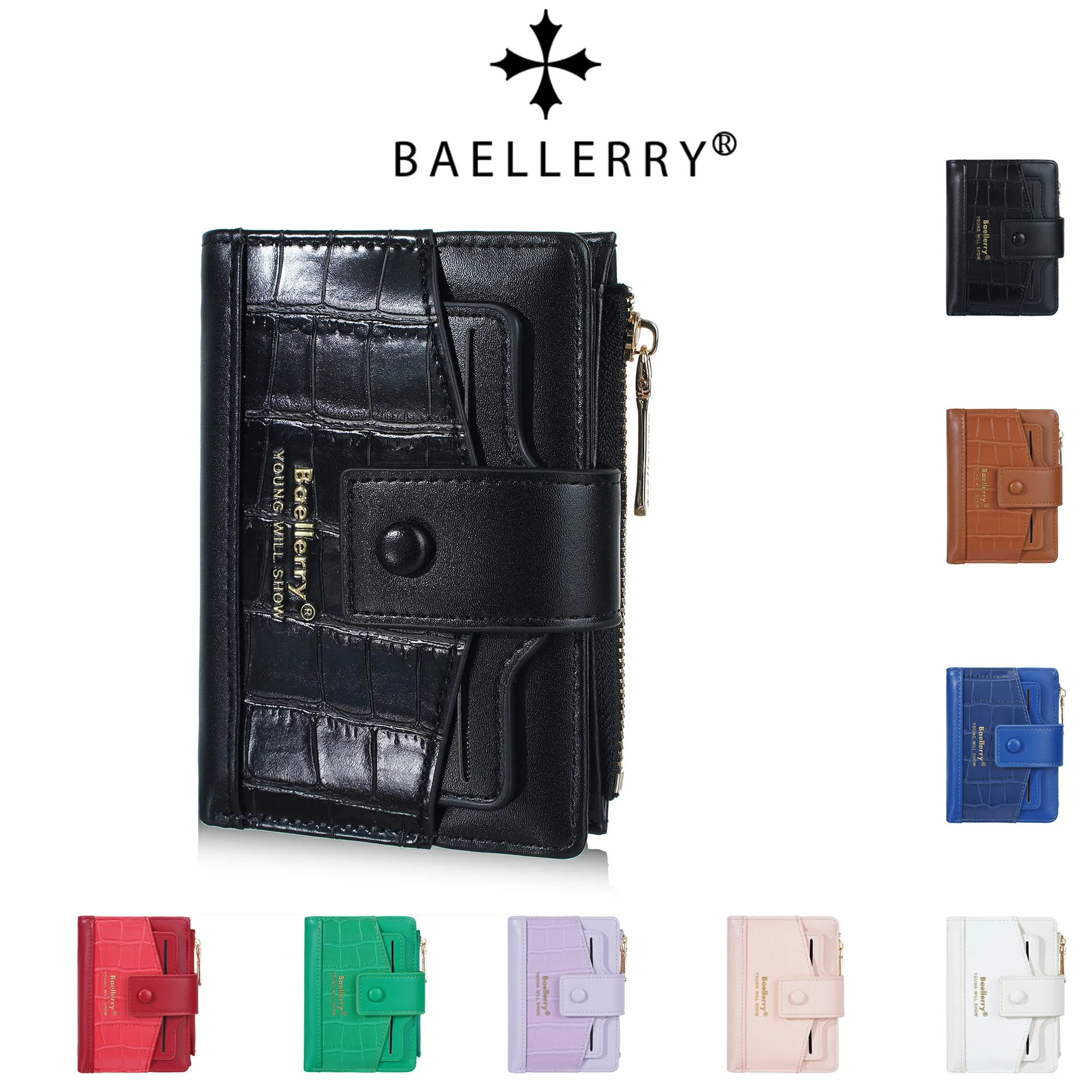 1Pc-Baellerry Women's Short Zipper Wallet, Crocodile Embossed Pu Leather Snap Closure Wallet, Suitable for Travel, Commuting, Outdoor Activities, Shopping, Women's Gift