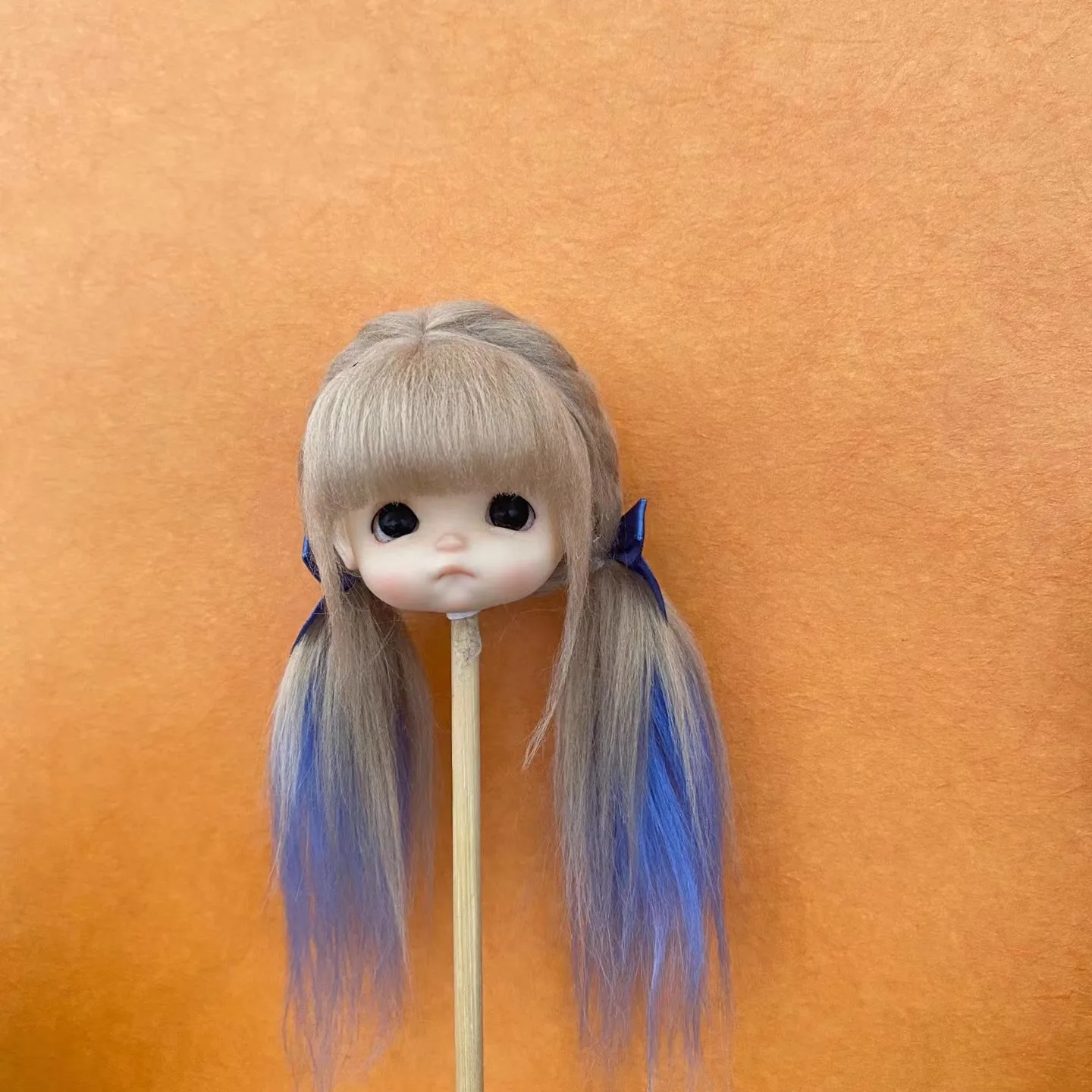 

Hair For Doll Brown-Blue Two Colors OB11 Wigs, 1/4 1/6 1/8 BJD Doll Hair