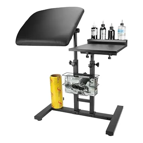 Adjustable Tattoo Arm Rest Stand Professional Tattoo Table Station with Storage Tray for Supplies and Equipment