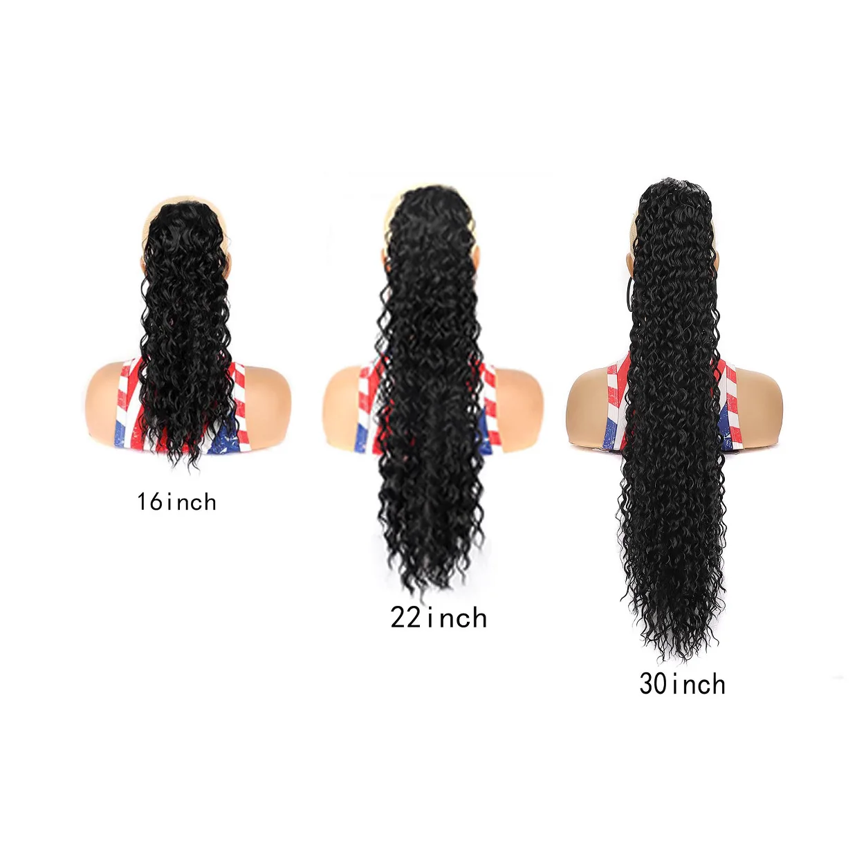 

16" 22" 30" Synthetic Deep Curly Ponytail Wig for Women Long Drawstring Hairpiece with Mesh Cap Cosplay Party Extension Styling