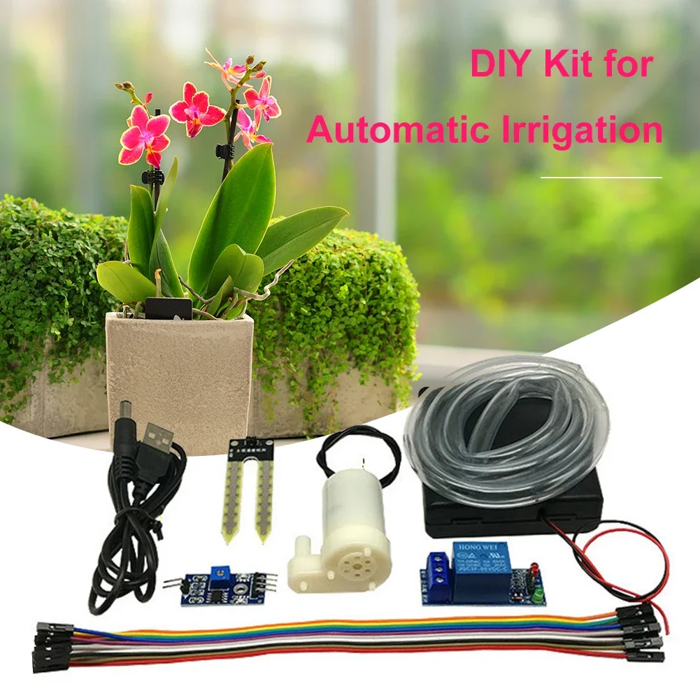 Automatic Irrigation Module DIY Kit Soil Moisture Detection Sensor Probe Automatic Water Pumping Kit with 50cm Hose for Arduino