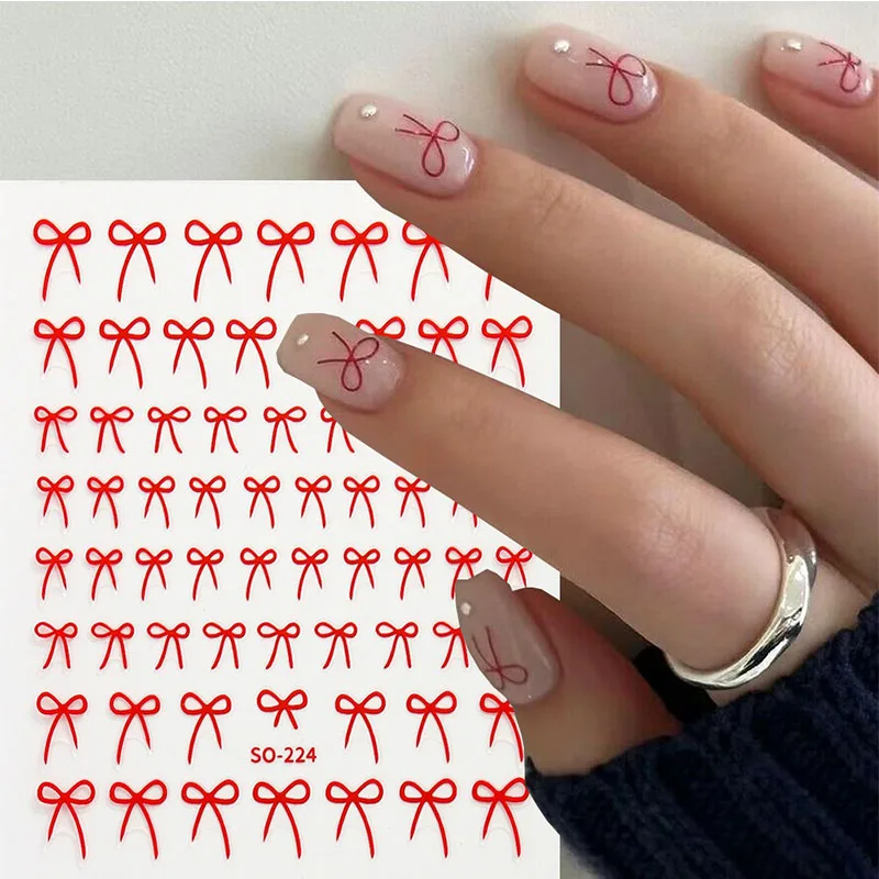 8 szt. Naklejek na paznokcie z kokardkami w różnych kolorach Y2K Czerwony Czarny Różowy 3D Urocze Kokardki Złoty Efekt Laserowy Ozdoby do Manicure ZJT12