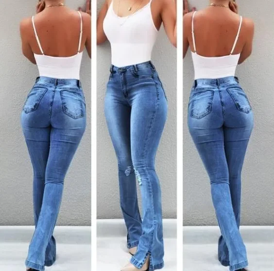 Dżinsy Rozszerzane Spodnie Damskie Denim Ołówkowe Długie Spodnie Hip Hop Eleganckie Łączone Obcisłe Seksowne Spodnie Wysoki Stan Jesień Slim Fit