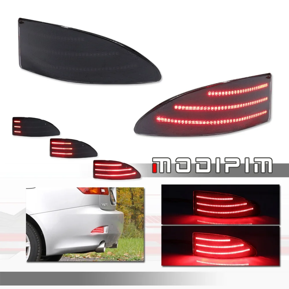 Red LED Rear Bumper Reflector Tail/Brake Lights Rear Fog Lights w/ Dynamic Blinker Turn Signal For Lexus IS250 IS350 2006-2013