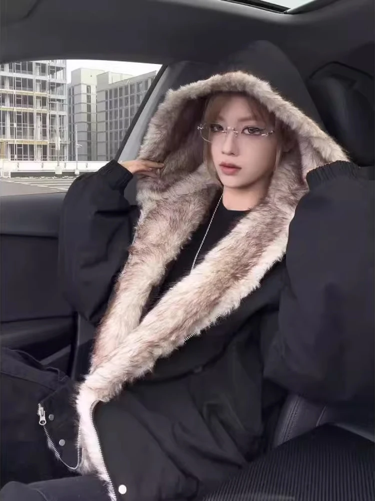 

Ciepło Thiened Winter Jaet Мужское хлопковое пальто с капюшоном и норковым воротником American Sle ort Faionable Cotton Padded