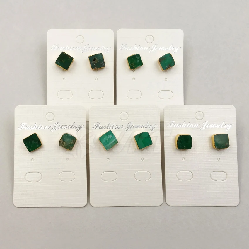 WT-E373 Wholesale Triangle Gems studs with gold delta bowlder studs Yu stone studs Australia Chrysoprase studs with gold plating