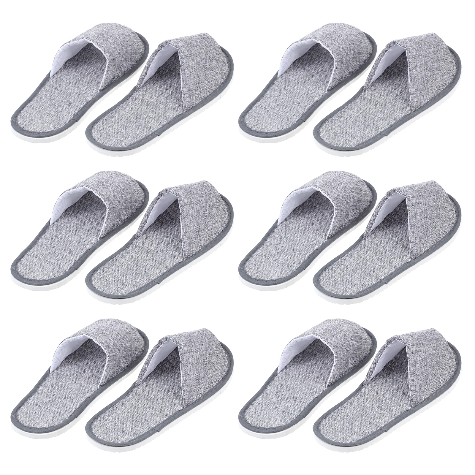 

6 Pairs Cotton and Linen Non-slip Slippers Travel Open Toe Cozy Men House Hotel Supply Portable