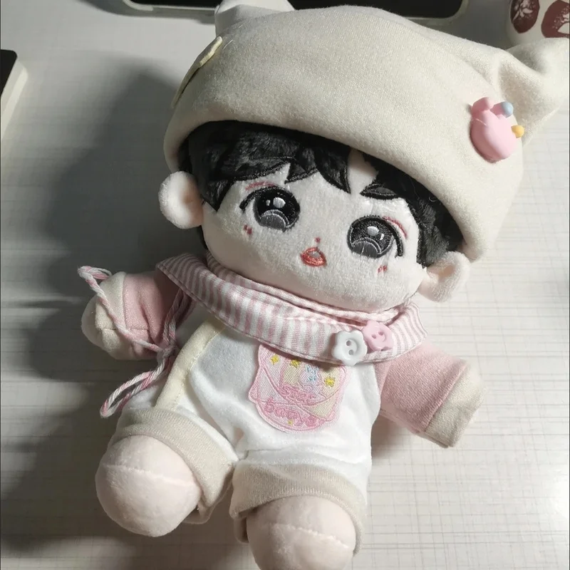 Para 20cm algodão boneca macacão conjunto com chapéu costela boneca roupas bonito conjunto de três peças de uma peça dollwear brinquedo de pelúcia mudando roupas