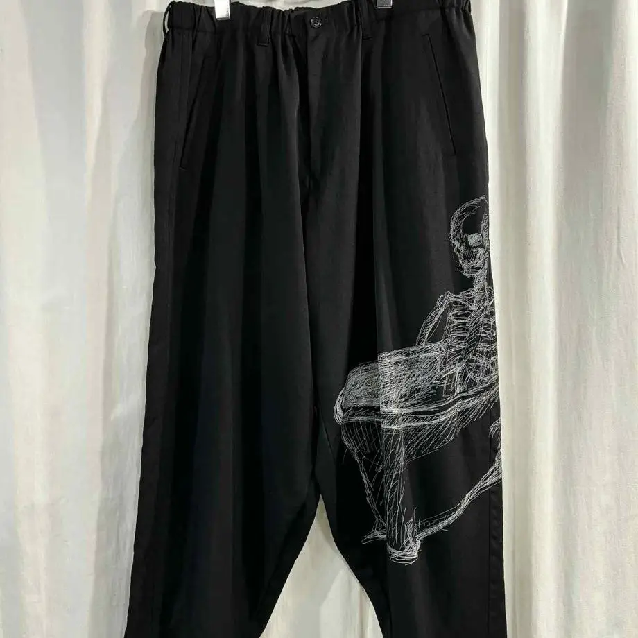 TOP-YAMAMOTO ® Printed Casual Skull Wide-leg Pants for Men - Trendy Brand - Black Workwear Pants