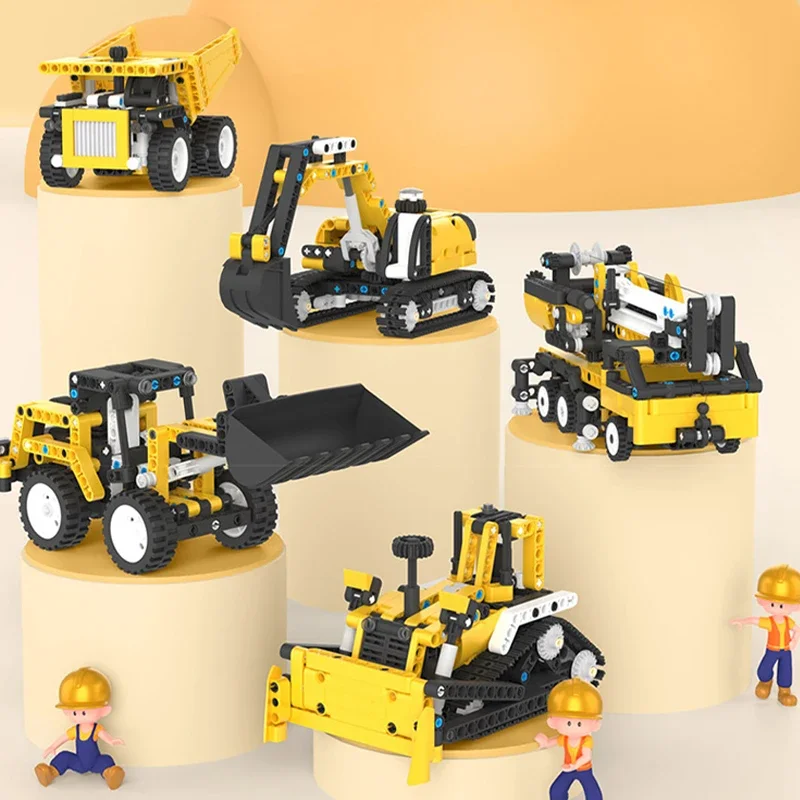 Engineering Vehicle Building Block Set 3D Mini Engineering Team Puzzle DIY Excavation Vehicle Assembly Toy STEAM Educational Toy