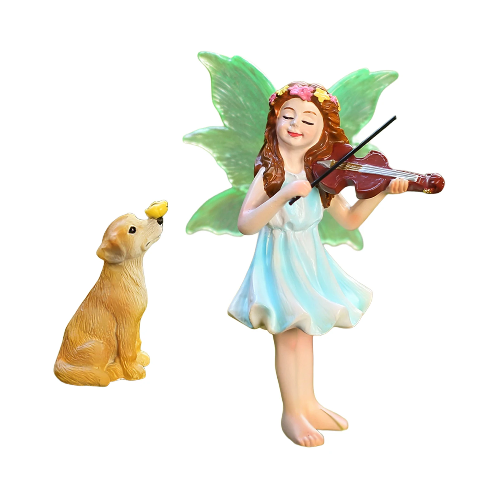 Resin Music Girl with Dog Statue for Outdoor Garden Balcony Decoration